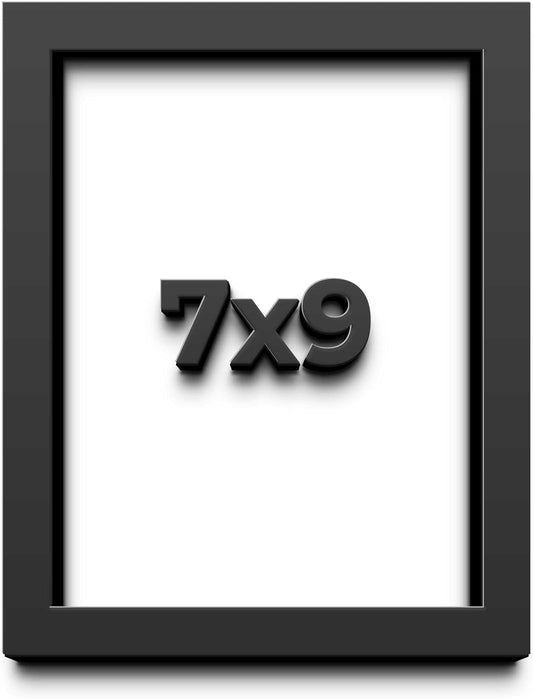 7x9 Shadow Box Black Solid Wood Display Frame with White Acid-Free Backing UV Acrylic & Hanging Hardware - with 3/4" Usable Depth
