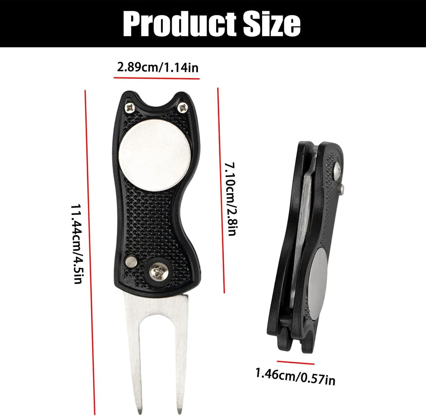2-Pack Golf Divot Repair Tool with Magnetic Ball Marker - Foldable Pop-up Divot Turf Fork for Golf Enthusiasts