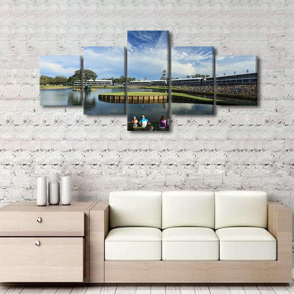 TPC Sawgrass Golf Course Pictures for Living Room Office Wall Decor Florida, USA Golf Course Pictures Wall Art Home Decor 5 Pieces Painting Posters Framed Canvas Prints Ready to Hang - 50" W x 24" H