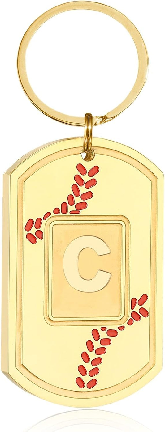 Initial Keychain Gifts for Men,Baseball Dog Tag Mens Keychains for Men Him Dad