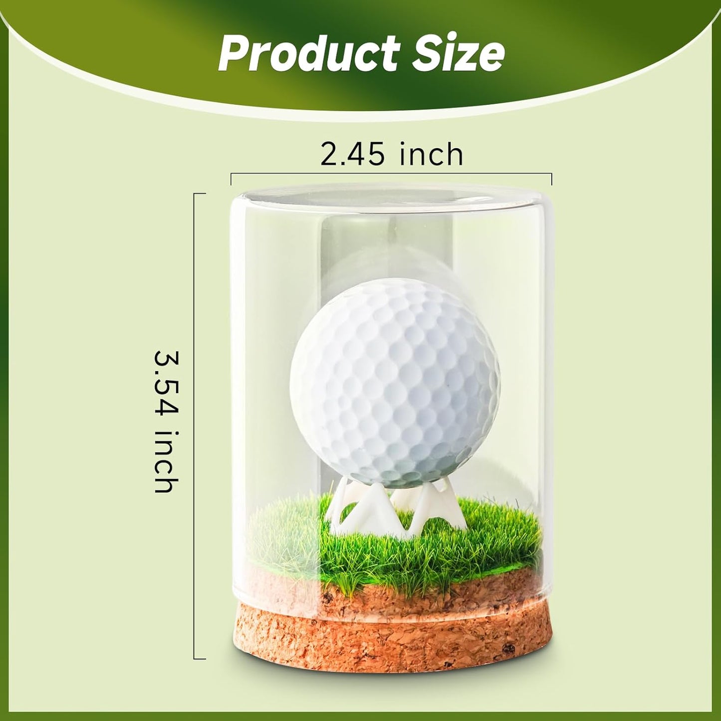 Rocalt Golf Ball Display Case, Hole in One Golf Ball Display Case, Clear Glass Golf Ball Holder with Cork Base, Lifelike Turf, and Plastics Tee, Golf Gifts Decor