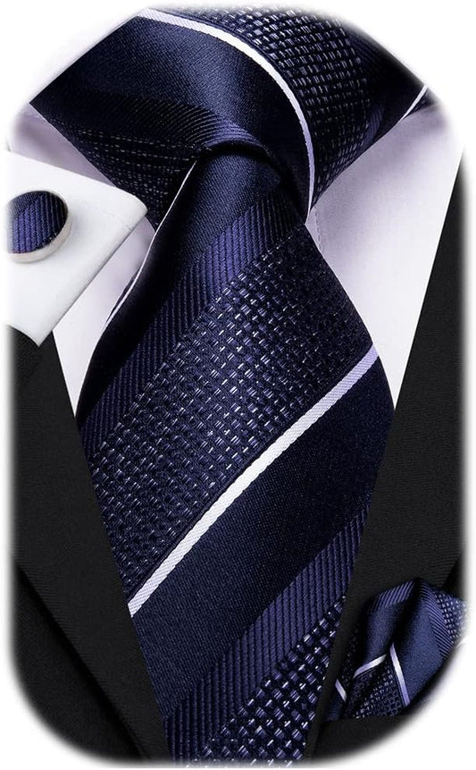 Dubulle Mens Paisley Striped Tie WOVEN Necktie for Men and Handkerchief Cufflinks Set Wedding Formal Business