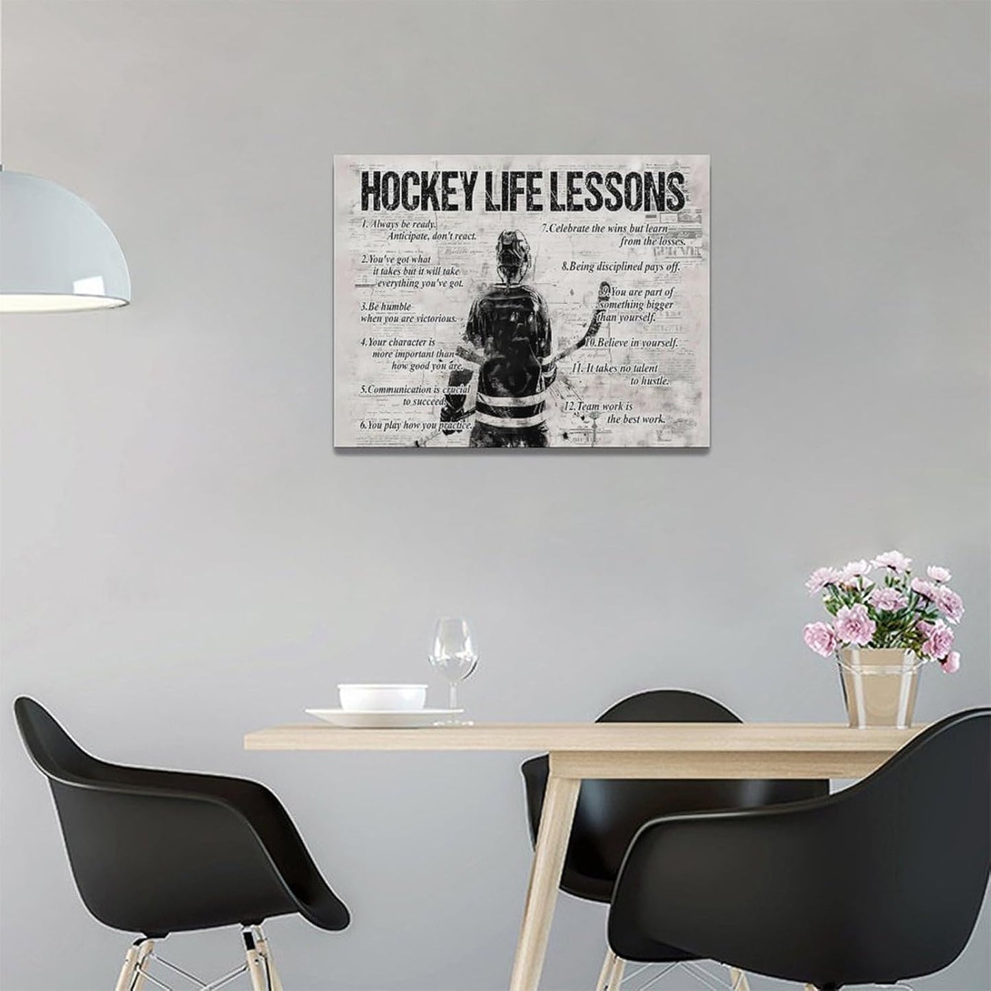 Hockey Sports Wall Art Hockey Life Lessons Wall Decor Hockey Sign Retro Poster Boy Men Motivational Decorations Canvas Print Painting Artwork for Bedroom Bathroom Living Room Gym 16"x12"