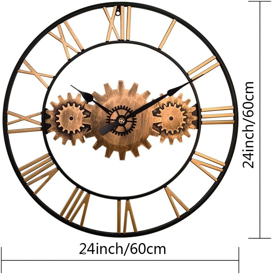 Mid Century Wall Clock for Living Room Decor Gold Modern Metal Large Silent Kitchen Big Wall Clock Art for Bedroom Decorative Office Non Ticking Battery Operated Wall Watch 24 Inch