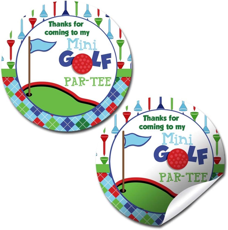 Mini Golf, Putt Putt Birthday Thank You Sticker Labels for Boys, 40 2" Party Circle Stickers by AmandaCreation, Great for Party Favors, Envelope Seals & Goodie Bags
