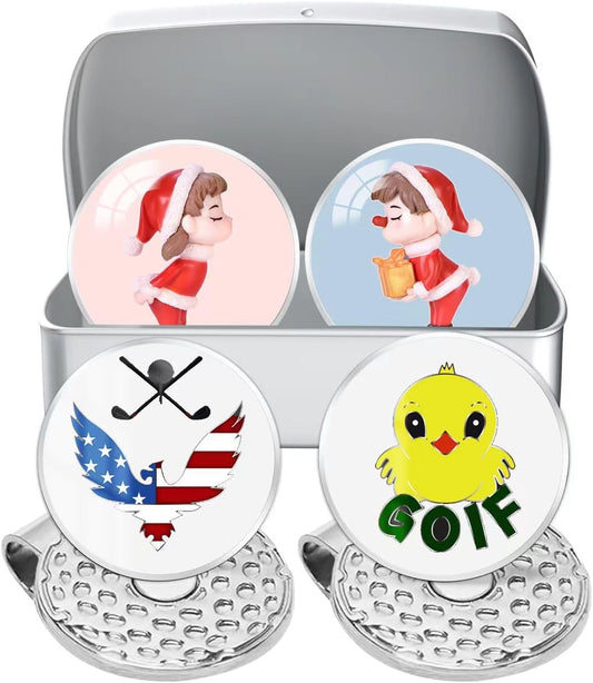 Jebor Golf Ball Markers with Hat Clips and Storage Box Value Sets for Men Women Golfer, Removable Attaches Easily to Golf Cap Premium Gifts Golf Ball Marker hat Clip