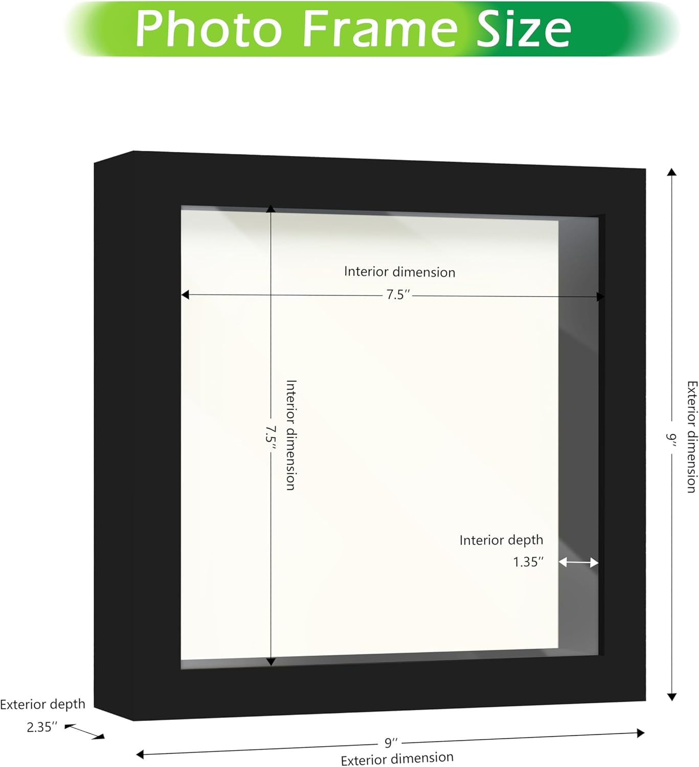FrameWorks 8” x 8” Black Wooden Shadow Box Frame – Display Case with Soft Felt Back, Memory Box with Tempered Glass, Display Box with Elegant White Ball Push Pins, Wooden Flower Box