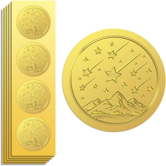 Peacoblue Gold Foil Stickers Seals Embossed 2 Inch 100Pcs Meteor, Self Adhesive Gold Around Embossing Sticker for Certificate Paper Envelope Seal Gift Card Present Decoration