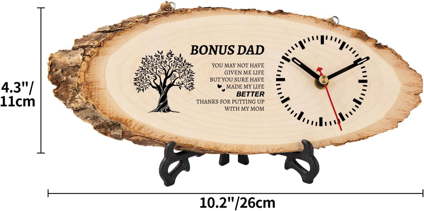 BeauGift Gifts for Stepdad, Bonus Dad from Daughter, Son, Birthday Gifts for Stepdad Wooden Clock, Bonus Dad Gift for Fathers Day, Christmas, Birthday, Wedding Gifts