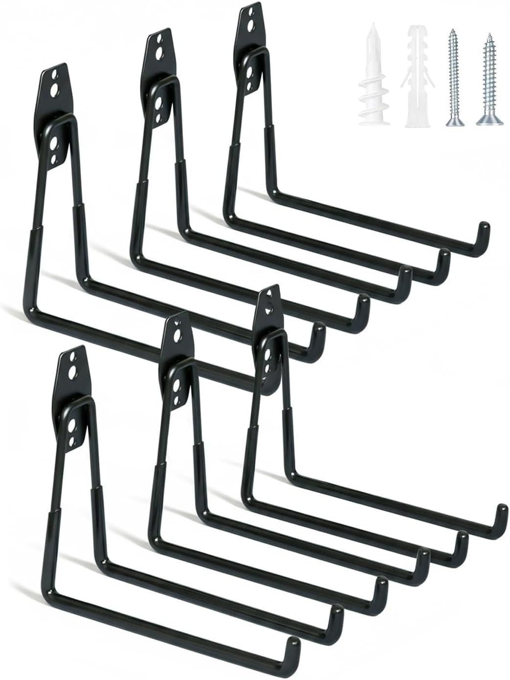 WMK 7.3'' Heavy Duty Garage Hooks, 6 Pack Wall Mount Garage Storage Hooks for Hanging Bike, Ladder, Tools - 100LB Load Capacity, Triple-Welded, PVC Coated (Black)