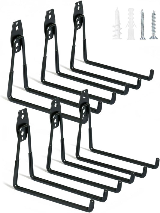 WMK 7.3'' Heavy Duty Garage Hooks, 6 Pack Wall Mount Garage Storage Hooks for Hanging Bike, Ladder, Tools - 100LB Load Capacity, Triple-Welded, PVC Coated (Black)
