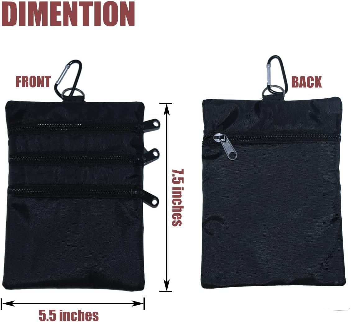 Golf valuables Pouch, Zipper Golf Ball Bag with 4 Pockets, Golf Accessories Pouch for Storing Balls,tees,Mobile Phone,Keys, Cards and Cash, Great Gift for Golfers