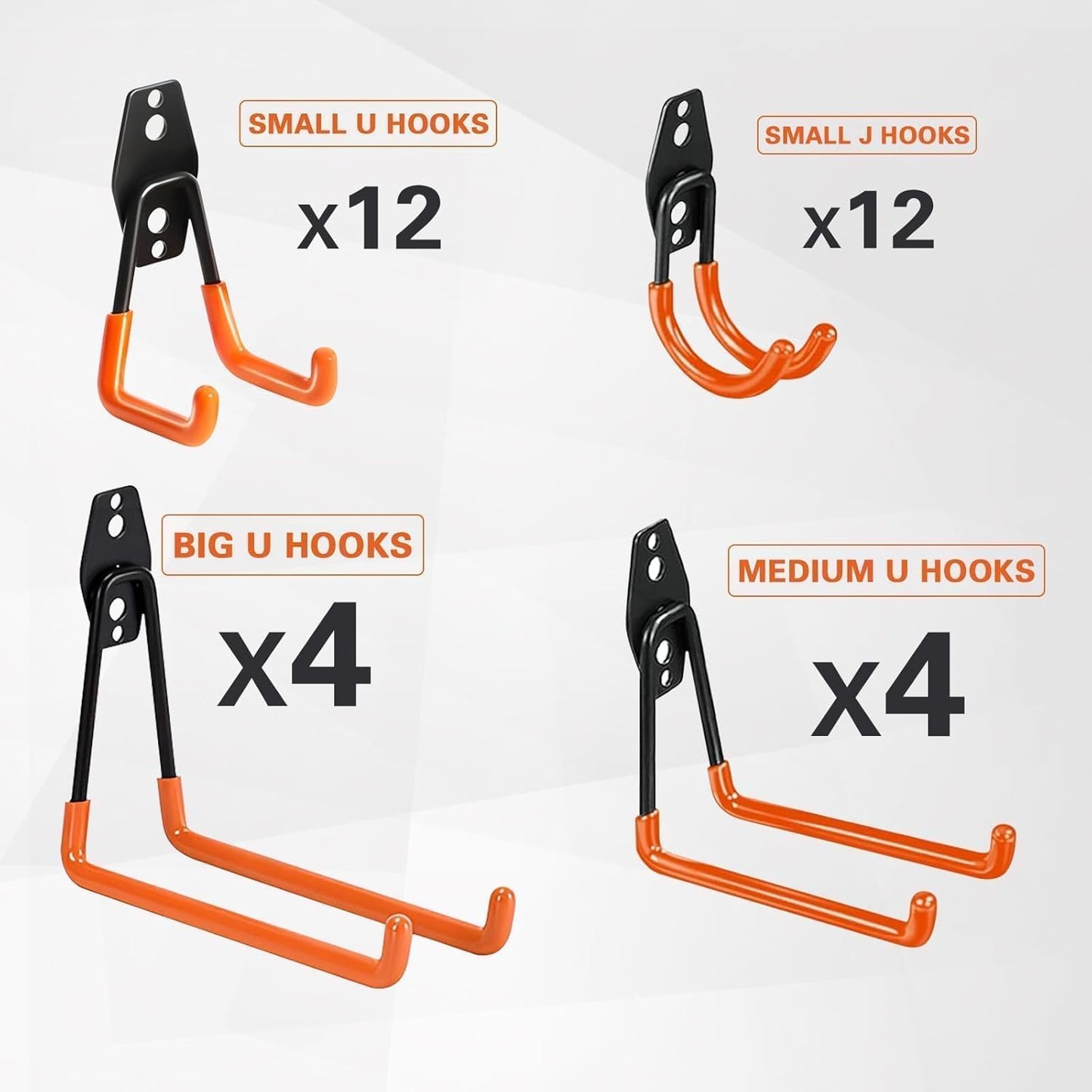 Steel Garage Storage Hooks - 32 Pack Anti-Slip Coating, Heavy Duty Wall Mount Wall Hooks for Hanging Bike, Ladder, Garden Tools, Power Tools, Bulk Items Ropes, Utility Garage Organization Housolution