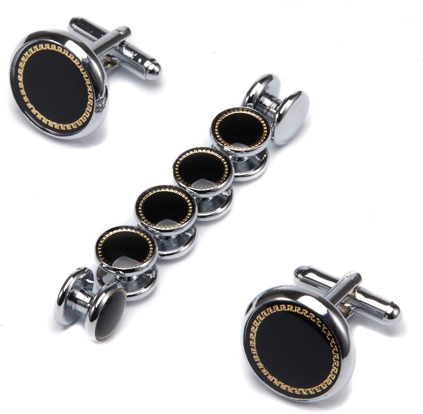 wynameleri Mens Cufflinks and Studs Set Blanks Round 4 Colors Shirt Tuxedo Buttons Packed in Cufflink Box for Business Wedding Jewelry