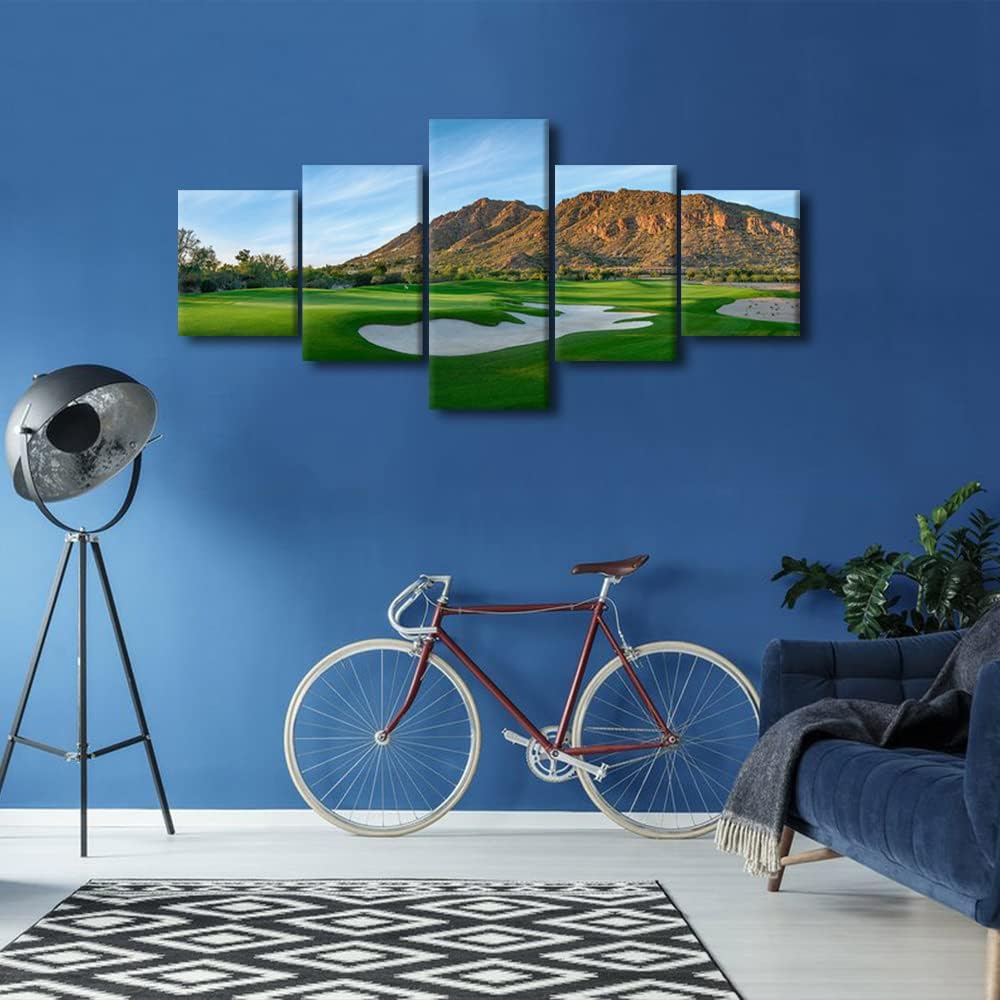 5 Piece Phoenicia Golf Course Canvas Print Art Arizona USA Golf Course Pictures Modern Home Decor Canvas Wall Art for Living Room Bedroom Large Poster Painting Framed Ready to Hang - 50"W x 24"H