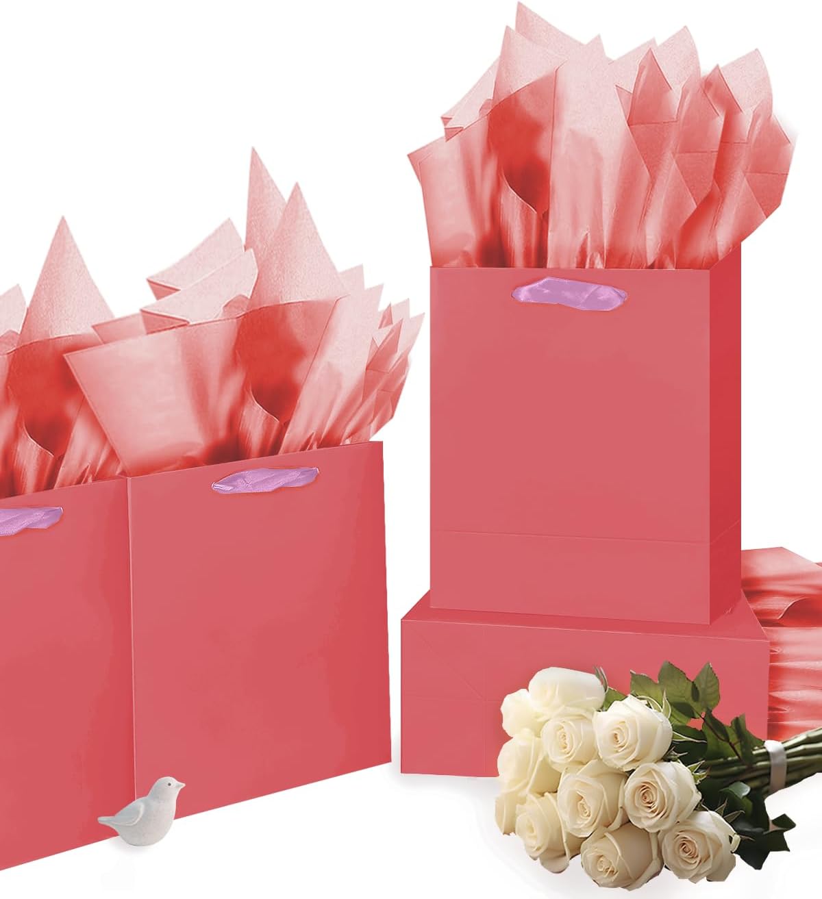 Gcardist Salmon Gift Bags with Tissue Paper for Wedding, Birthday, Party Supplies-7.9"x4.3"x9.6" Medium Size Cardboard Gift （16pcs Bags +32pcs Tissue Paper ）