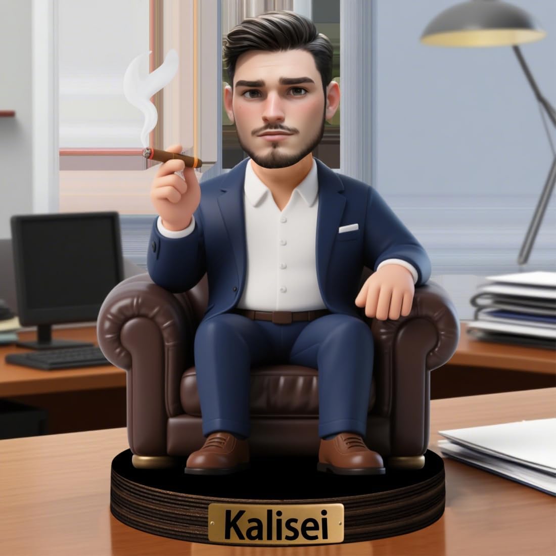 Personalized Businessman Boss Cartoon Sculpture Ornament Sign Custom Funny Photo Figurine Desk Sign Decor for Men Face Plaque Photo Keepsake Gifts for Christmas Birthday Fathers Day