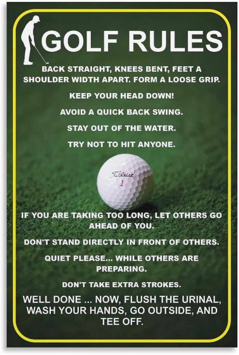 Funny Golf Rules Sign, Unique Man Cave Wall Art, Humorous Golfer Gift, Canvas Painting Posters And Wall Art Pictures Are Used For Room Aesthetics And Decoration 12x18inch(30x45cm)