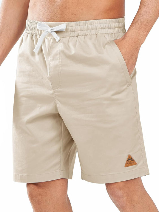 NORTHYARD Mens Casual Shorts-Cotton 9" Golf Hiking Drawstring Elastic Waist Work Shorts with Zipper Pockets