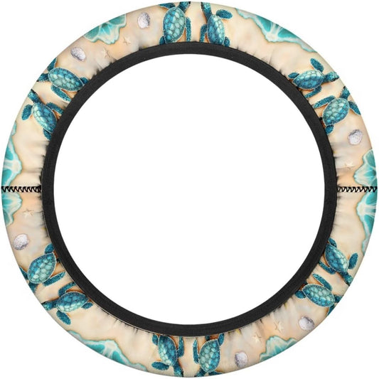 Beach Turtle Golf Cart Steering Wheel Covers Tropical 13.5 Inch Non-Slip Golf Cart Steering Wheel Covers Absorbing Sweat Universal Club Car Accessories Interior Decor