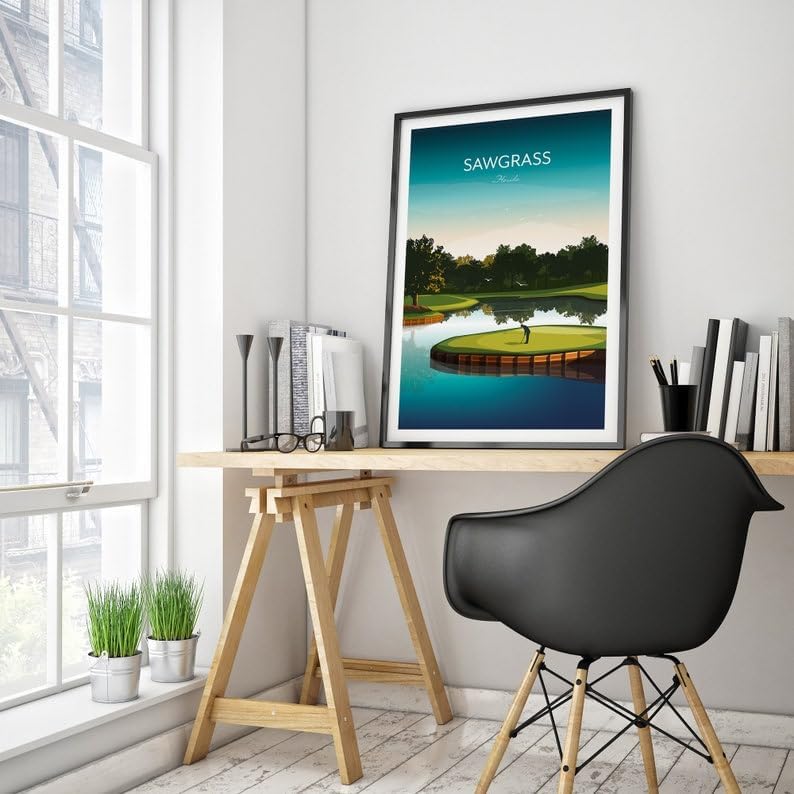 Golf Print - TPC Sawgrass Florida - Island Green 17th Hole, Florida Golf Course Art, Golf Wall Decor, Island Green Illustration, Golf Gift for Him, Scenic Golf Landscape (Unframed) (24x36)