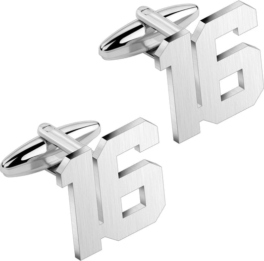 AMITER Mens Cufflinks with Number, Classic Silver Personalized Cuff Links for Men, Sport’s Day Casual or Formal Shirts