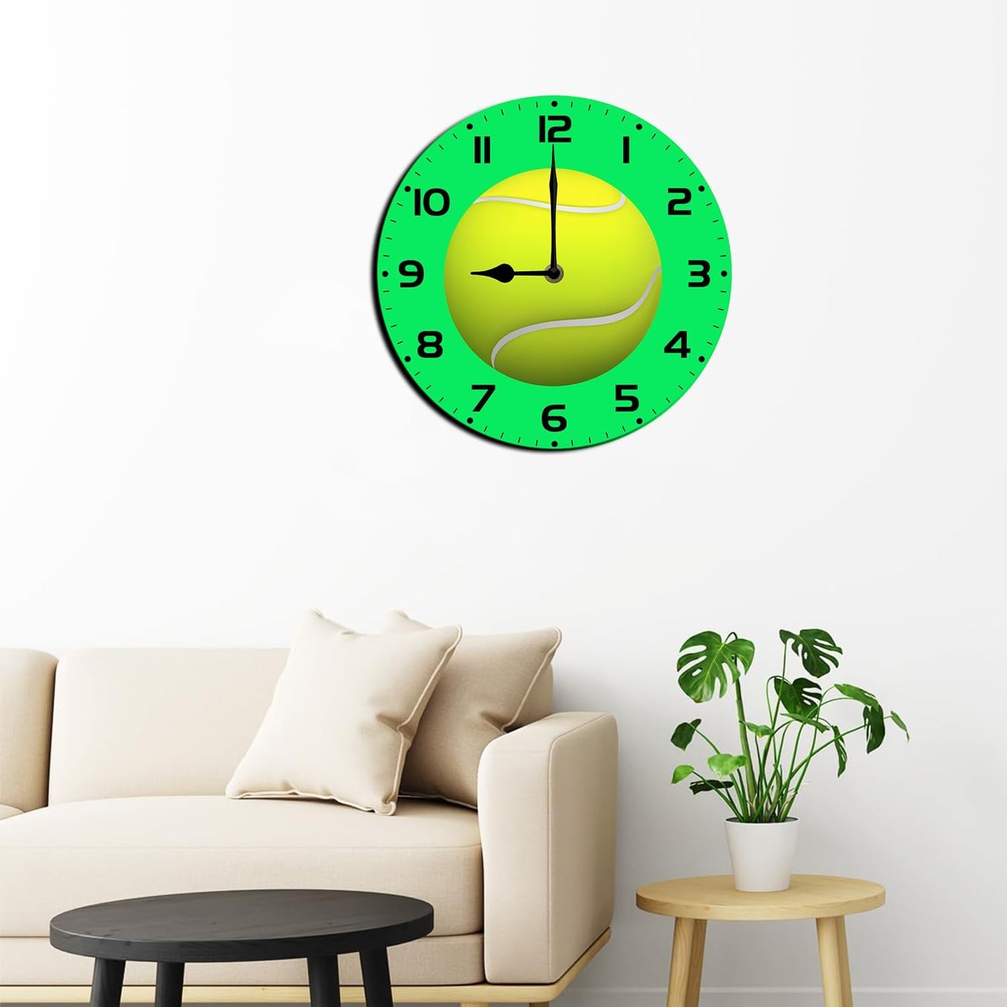 Soliyoahee Tennis Clock Round Wooden Wall Clock Home Decor Silent No Tick Battery Powered for Living Room Bedroom Kitchen Bathroom 10inch