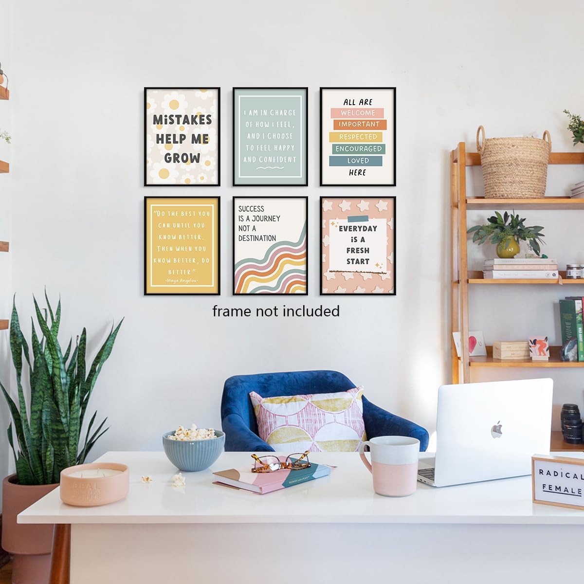 Set of 6 Boho Inspirational Classroom Posters, Positive Affirmations Growth Mindset Canvas Wall Art, Modern Classroom School Posters Wall Decor, Bulletin Board Educational Decor 16x24in Unframed