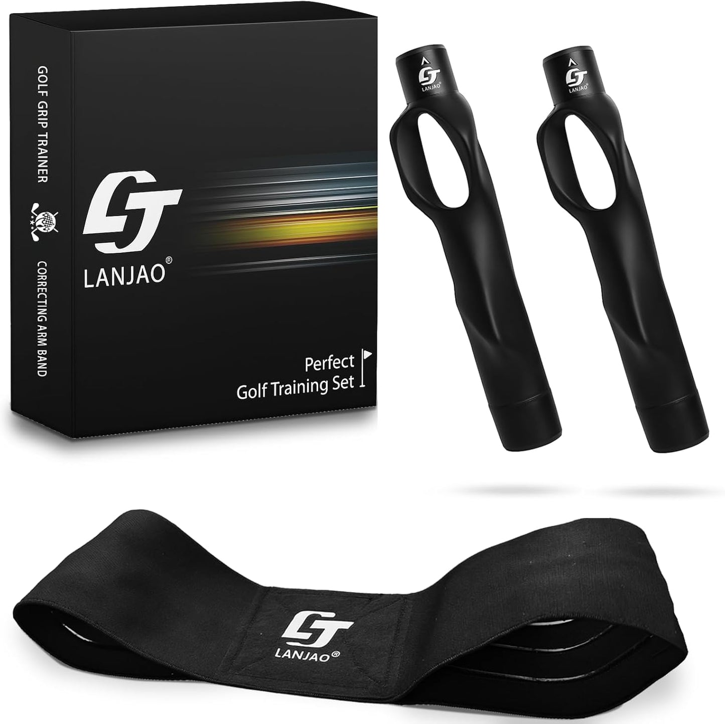 Golf Grip Trainer 2 Pack with Swing Correcting Arm Band, Golf Training Aid, Golf Grip Kit,Grip Trainer Golf Club to Help Train Correct Hand Position