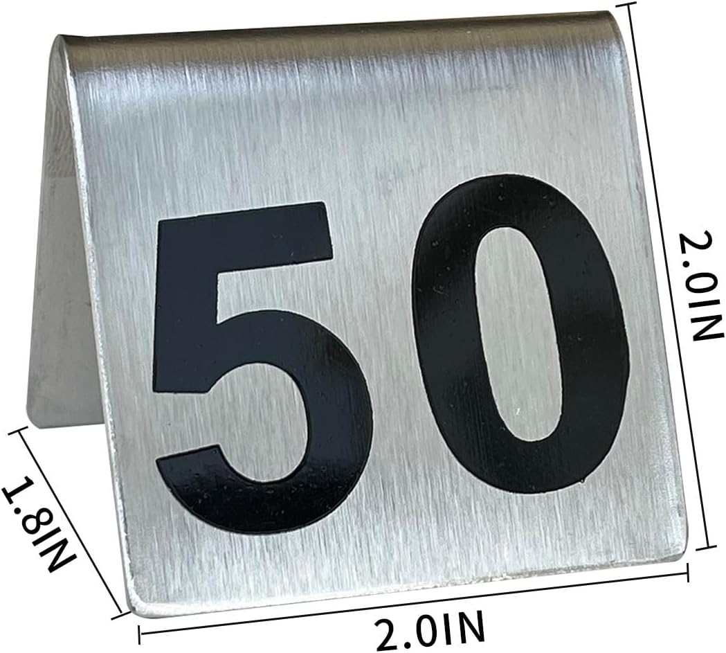 1-50 Stainless Steel Number Tent Table Number for Restaurants Cafes Bars 2"x2"