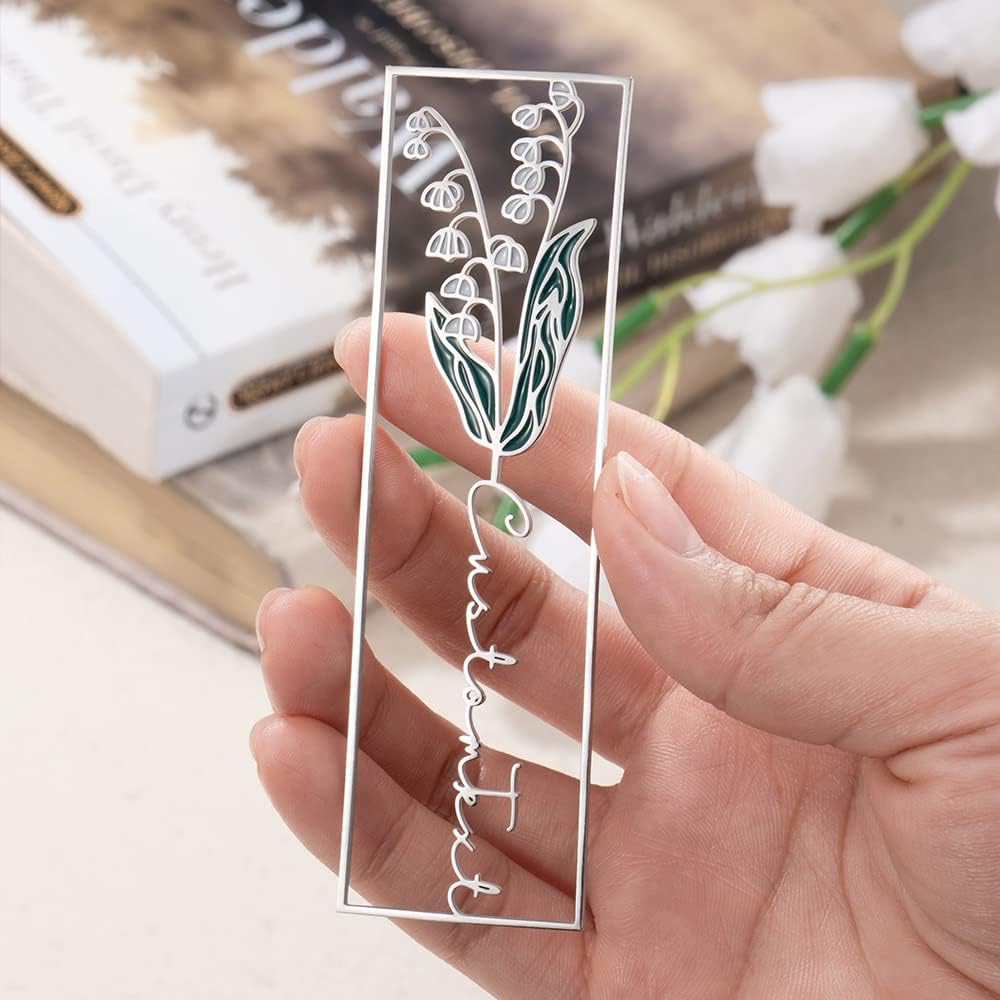 Personalised Bookmark Hand-Made Watercolor Birth Flower Engraved Floral Bookmark with Name Custom Metal Bookmarks Mothers Day Birthday Gifts Retirement for Ladies Women Bookworms Readers