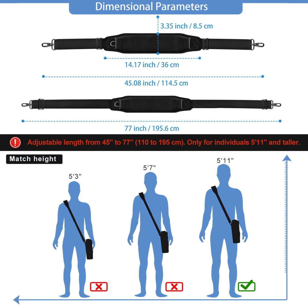 ZINZ 77 inch Bag Shoulder Strap with Ultra Cushion Breathable Pad, Durable Strap with Double Adjustable Buckles for Bags