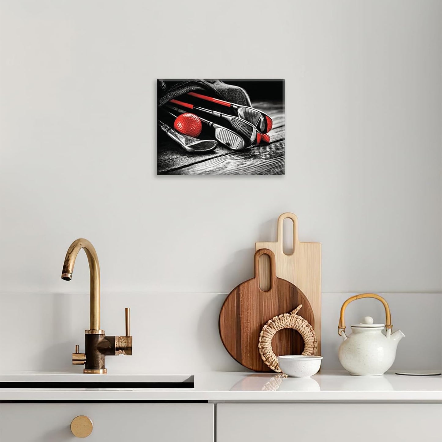 Golf Wall Art, Golf Ball Pictures Wall Decor Black and White Canvas Prints Framed Artwork Paintings Poster Home Office Decorations For Bathroom Bedroom Living Room 20l X 16w