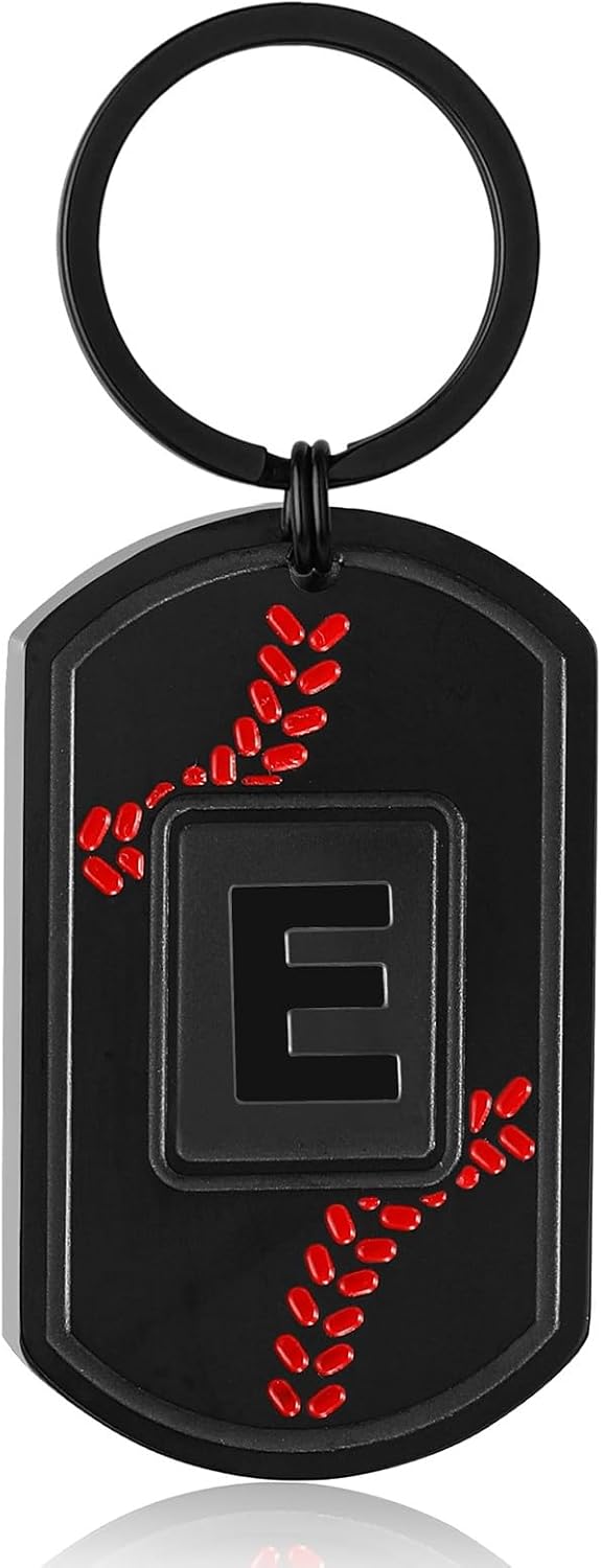 Initial Keychain Gifts for Men,Baseball Dog Tag Mens Keychains for Men Him Dad