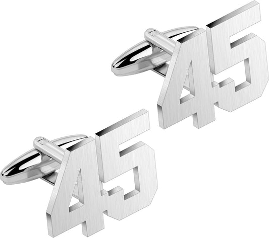 AMITER Mens Cufflinks with Number, Classic Silver Personalized Cuff Links for Men, Sport’s Day Casual or Formal Shirts