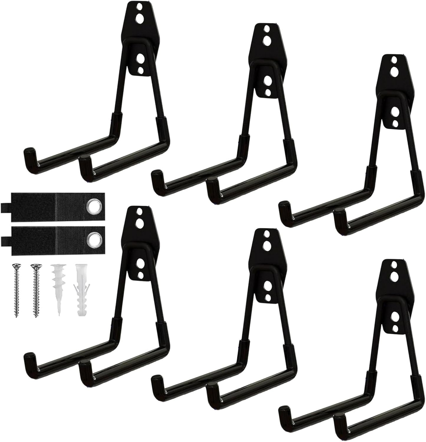 Garage Hooks, 6 Pack Medium Square Wall Hooks for Hanging Heavy Duty Ladders, Bikes, Tools Ideal for Garage, Garden, Basement Utility Room Storage (Black)