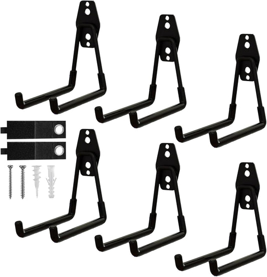 Garage Hooks, 6 Pack Medium Square Wall Hooks for Hanging Heavy Duty Ladders, Bikes, Tools Ideal for Garage, Garden, Basement Utility Room Storage (Black)