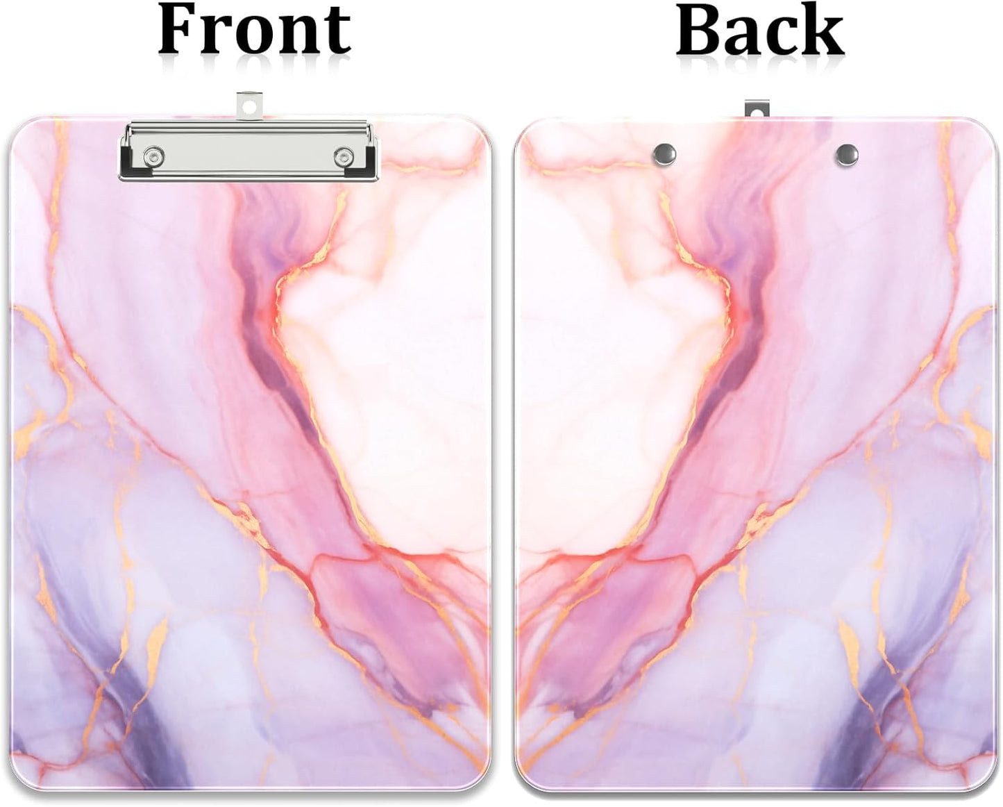 Rimilak Plastic Clipboards with Metal Clip, A4 Letter Size 9 x 12.5 in, Office Decorative for Students Women Men and Kids, Cute Custom Pattern, Pink Gold Marble