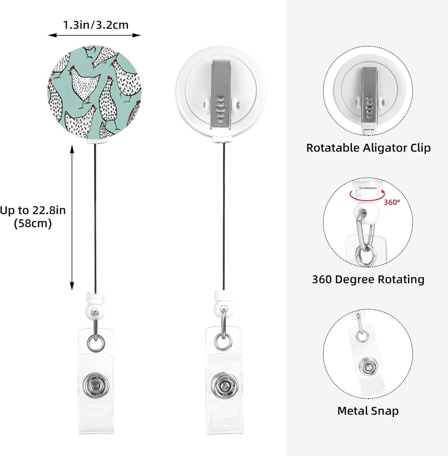 Chickens Badge Reels Retractable Badge Holder with Clip for Id Name Tag Office Worker Student Teacher Nurse Doctor