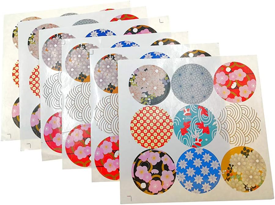 ALIMITOPIA Japan Style Sealing Sticker,Round Japanese Traditional Pattern Self-Adhesive Universal Sealing Paster Gift Packing Decorative Labels Envelope Seals(10 Sheets,90pcs)