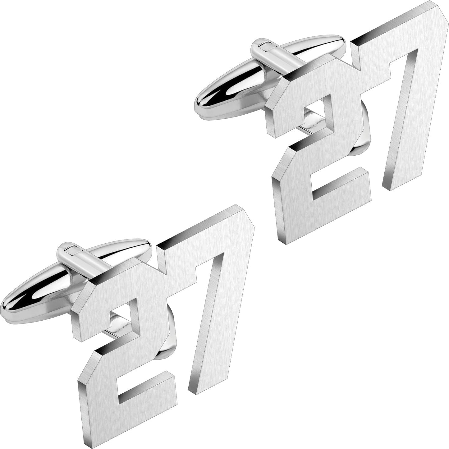 AMITER Mens Cufflinks with Number, Classic Silver Personalized Cuff Links for Men, Sport’s Day Casual or Formal Shirts