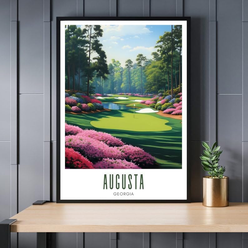 Augusta National Golf Wall Art Poster, Georgia Masters Scenic Print for Living Room or Office, Vintage Floral Course Decor, Gift for Dad or Golf Fans (Unframed) (20x30)