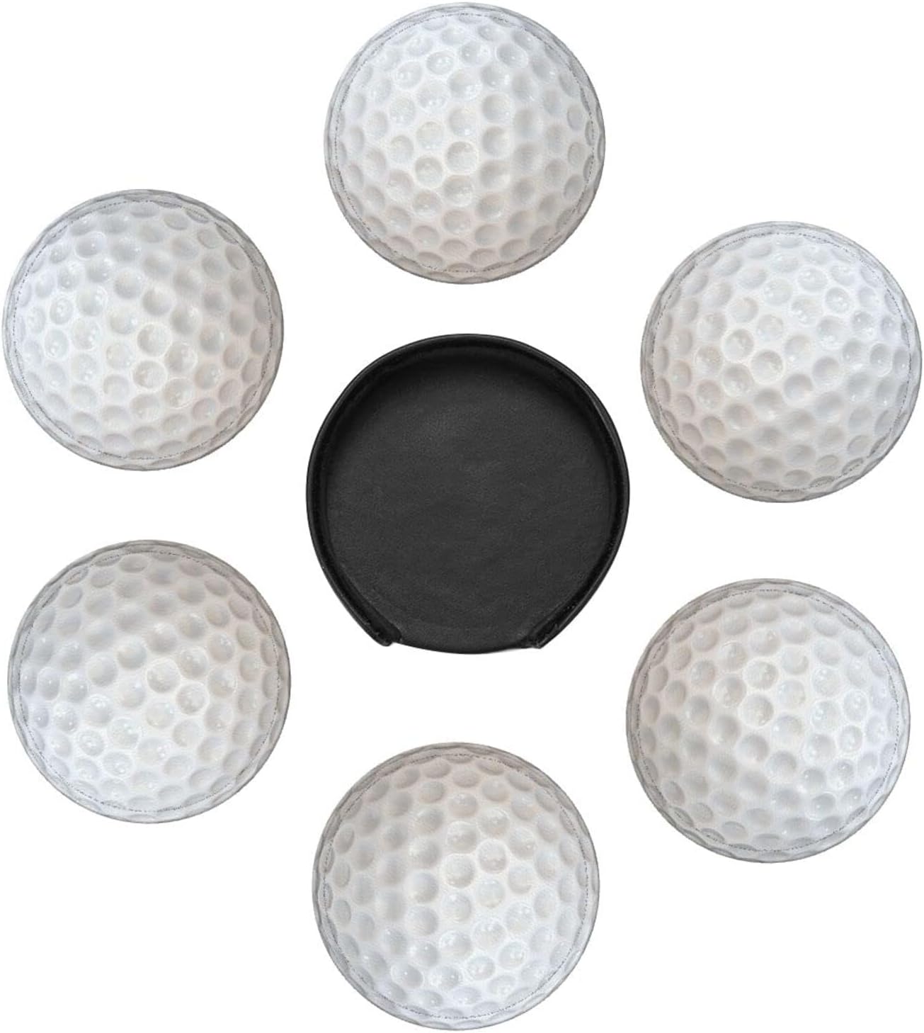 Golf Coasters for Drinks with Holder Round Leather Coasters Set of 6 Cups Mugs Mat Pad for Home Kitchen Bar