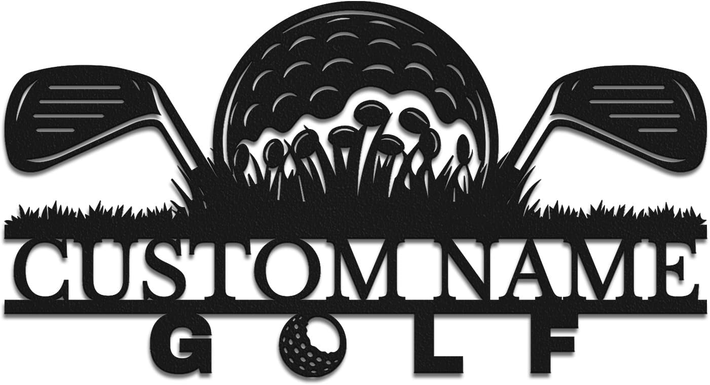 Personalized Custom Crossed Golf Metal Wall Art,Personalized Golfer Name Sign Decoration For Room,Hole Golf Club Decoration (Style-10)