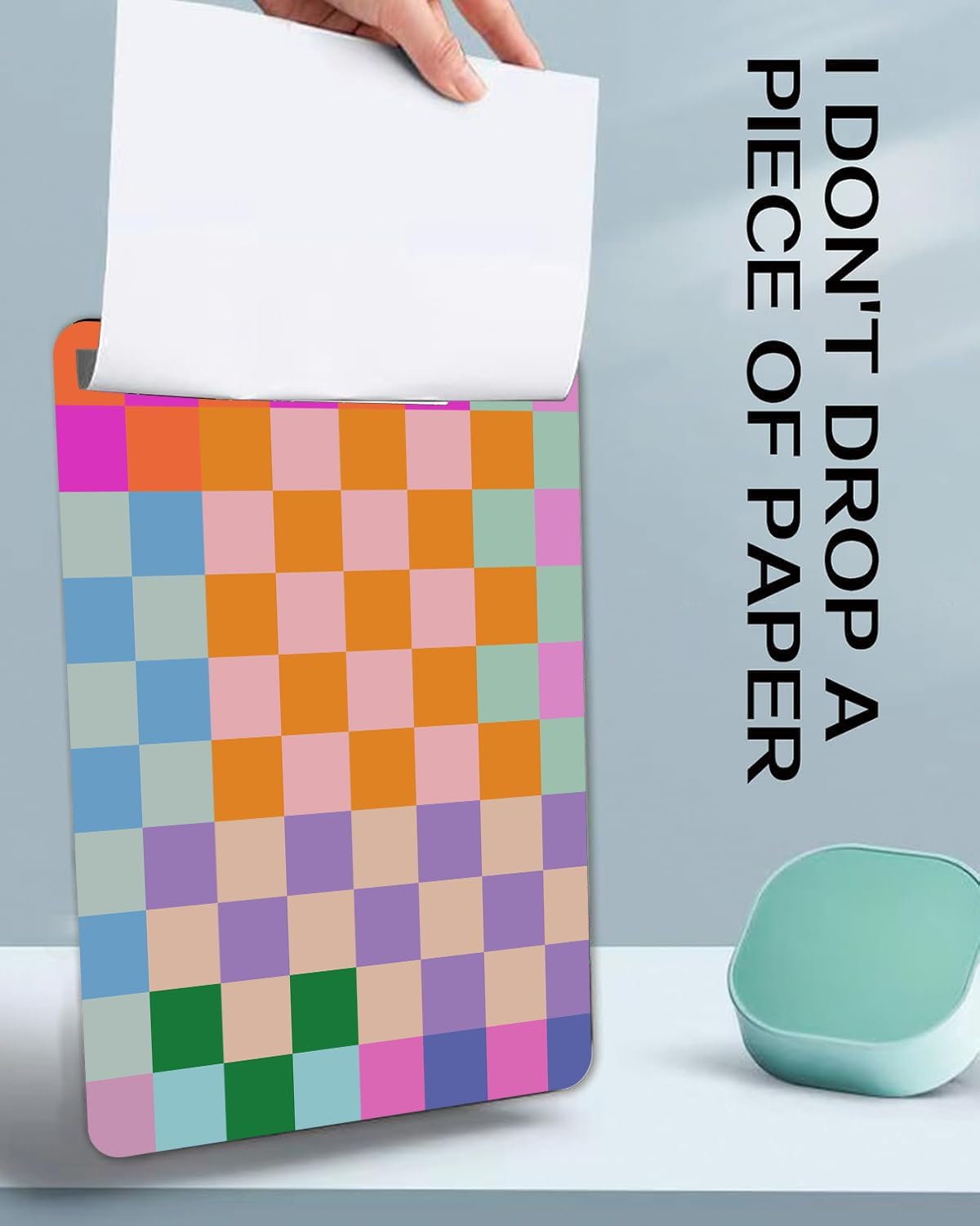 Fashion A4 Clipboard, Standard Letter Size 9" x 12.5", Decorative Wooden Clipboard with Low Profile Metal Clip for Office, School, Teachers, and Students, Colorful Checkered