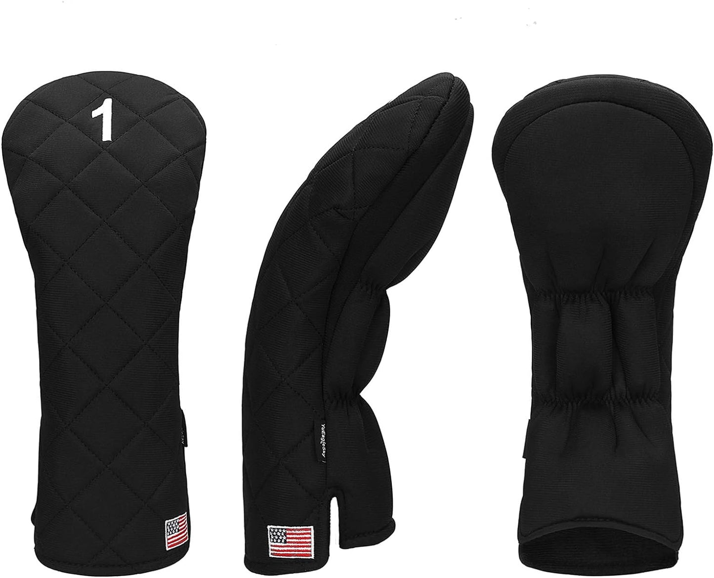 Golf Head Covers Driver Fairway #3#5 Hybrid USA Flag for Club Men Women, (Black or White)