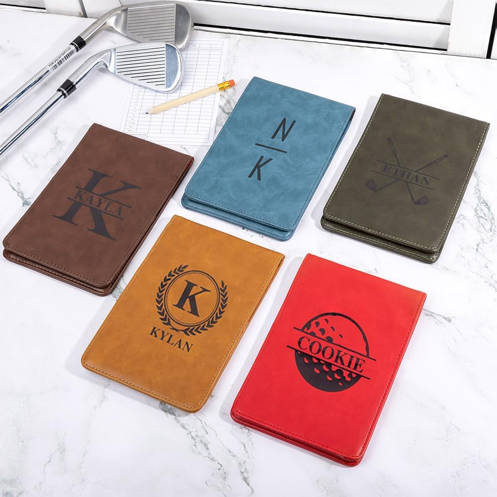 Custom Name Golf Scorecard Holder Leather Personalized Monogram Golf Yardage Book Cover Birthday Gifts 13.78×4.53INCH 5 Colors