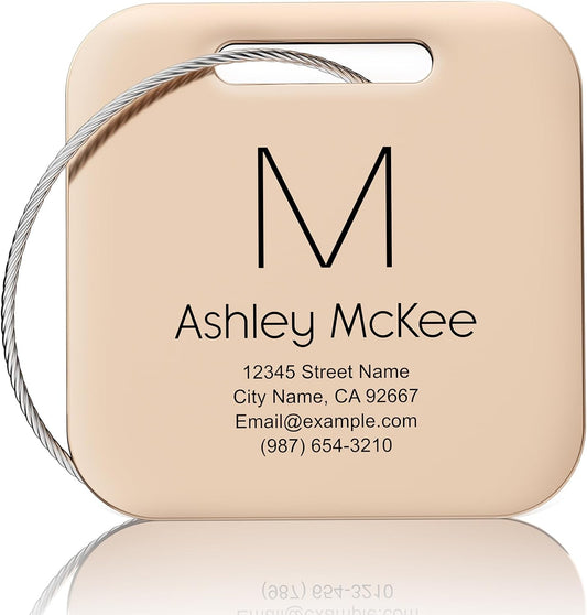 Luggage Tags for Suitcase - Personalized Engraved Rose Gold Metal Tag for Cruise Travel - Custom Name Tags Suitable for Bags and Backpacks