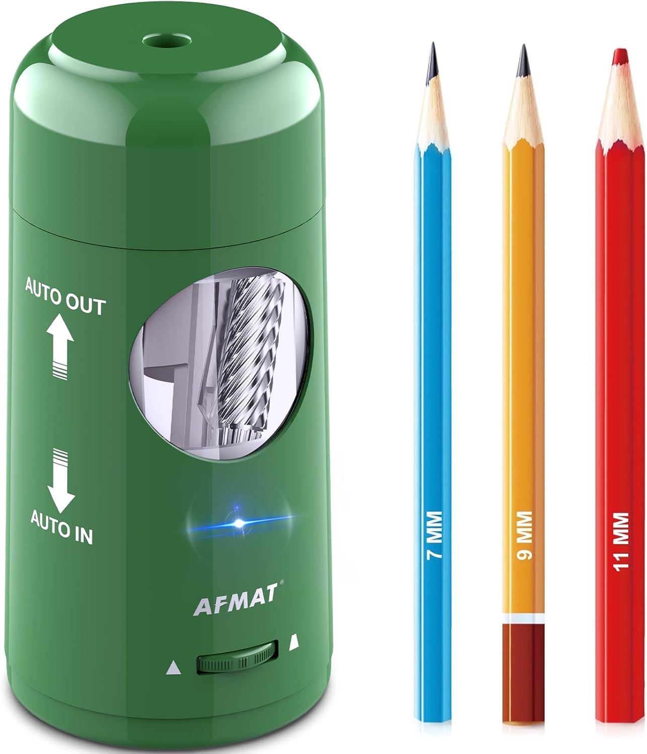 AFMAT Electric Pencil Sharpener, Rechargeable Fully Automatic Pencil Sharpener for Jumbo & Colored Pencils (7-11.5mm), Auto in/Out, Hands-Free, Portable for Home/Classroom/Office PSX6(Green)