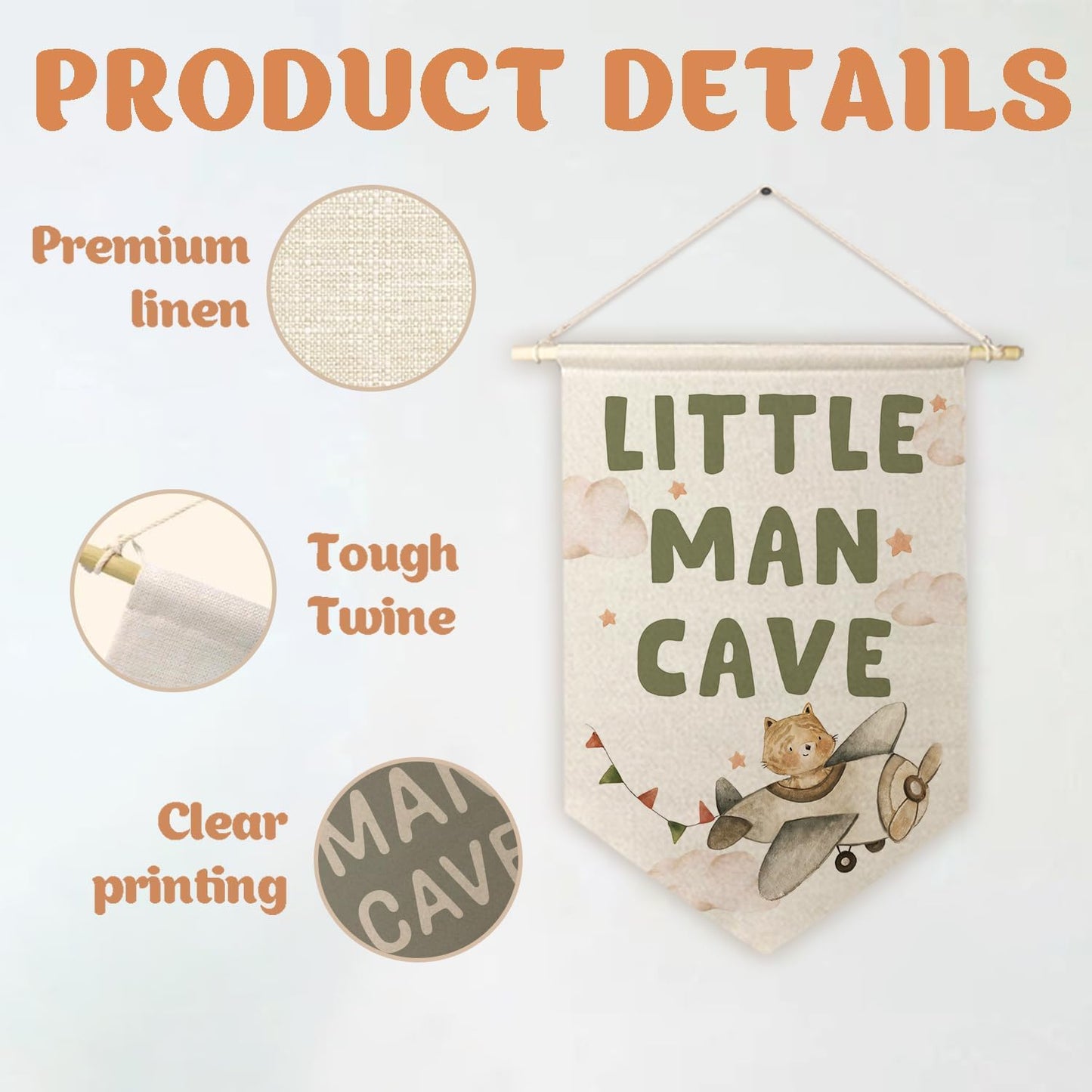 ArtisaEura Little Man Cave Wall Canvas Banners, Airplane Nursery Decor, Baby Tiger in Plane Hanging Display Pennant Banner Flags, Nursery Wall Decor for Kids Boys Room Bedroom Playroom